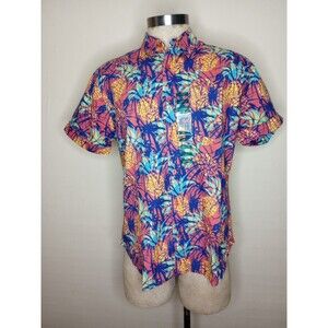 Joe Marlin Mens Hawaiian Shirt Button Up Short Sleeve Multicolor Pineapple Sz L